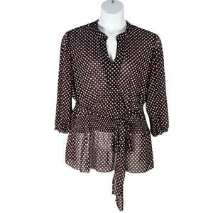 INC International Concepts Blouse 3X Black Pink Polka Dot Sheer Mesh Faux Wrap